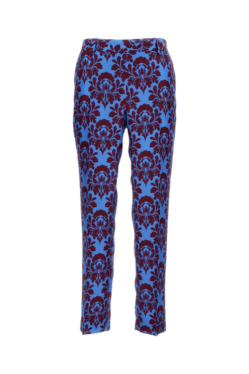 Alberto Biani Light Blue Damask Silk Straight-Leg Pants