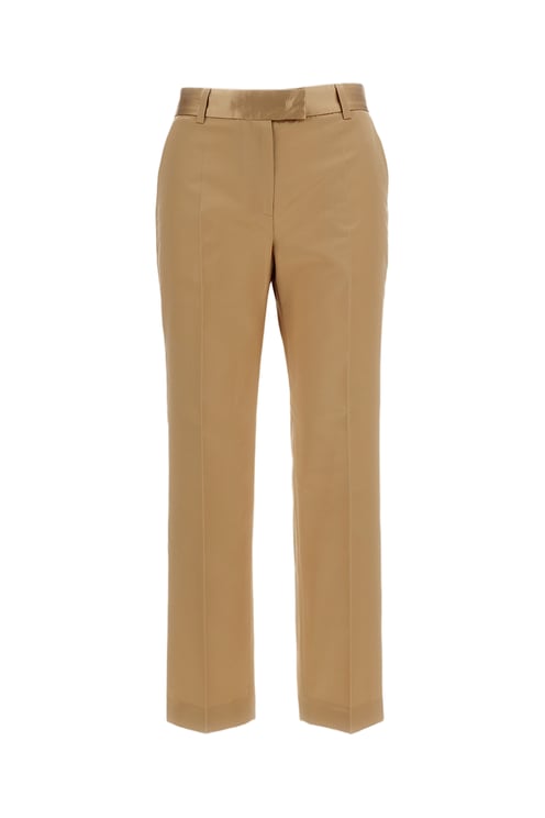 Alberto Biani Beige Silk-Blend Straight-Leg Cropped Pants