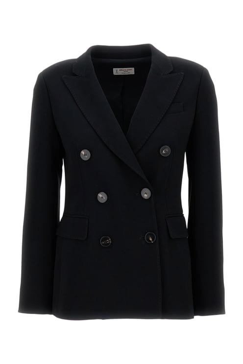 Alberto Biani Double-Breasted Cady Blazer with Classic Lapel and Flap Pockets