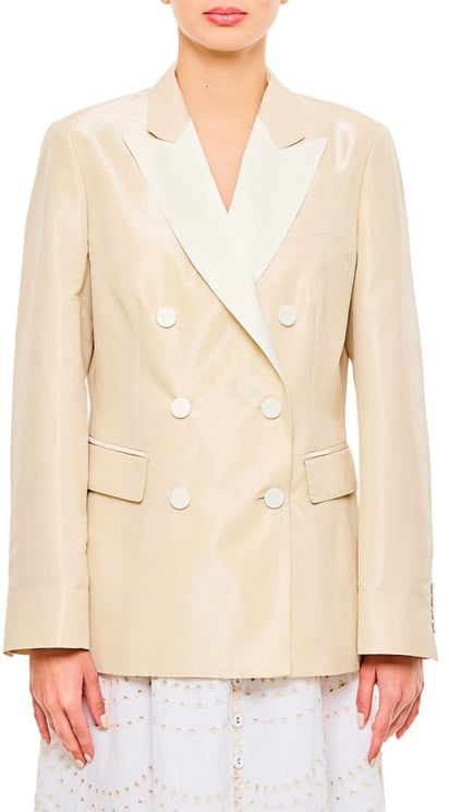 Alberto Biani Tailored Double-Breasted Jacket With Shiny Beige Finish