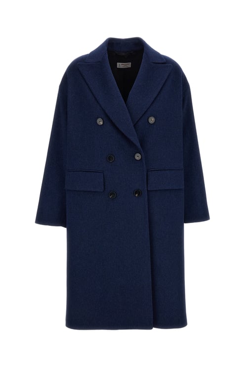 Alberto Biani Blue Double-Breasted Wool Coat