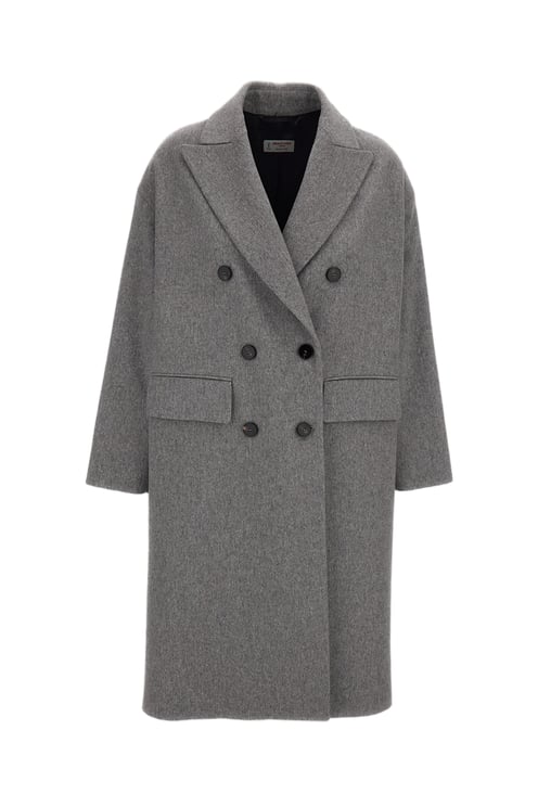 Alberto Biani Grey Double-Breasted Wool Coat