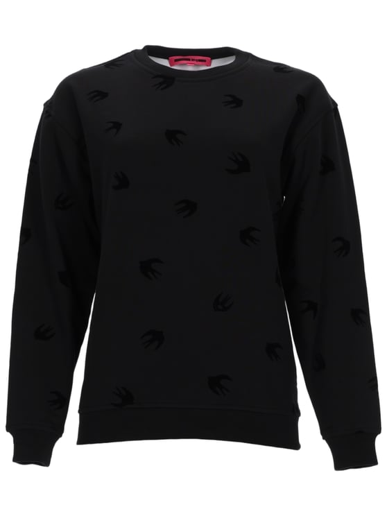 Alexander McQueen Relaxed Fit Black Sweatshirt with Tonal Bird Motifs