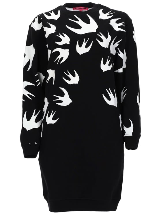 Alexander McQueen Relaxed Fit Black Mini Dress with Graphic Bird Print