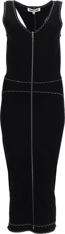 Alexander McQueen Fitted Black Midi Dress with Vertical Front Zipper