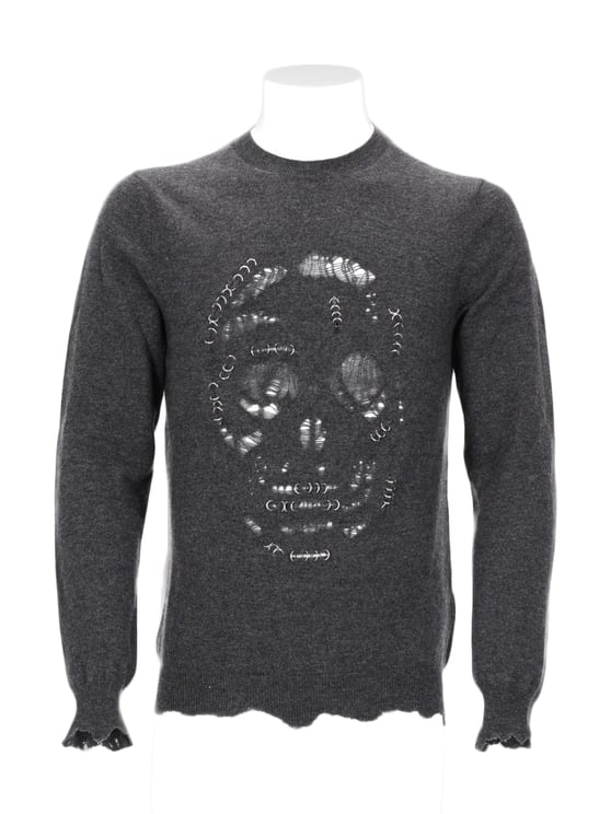 Alexander McQueen Distressed Skull Pattern Knit Sweater