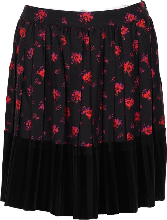 Alexander McQueen Pleated Flared Skirt With Floral Upper And Solid Black Lower