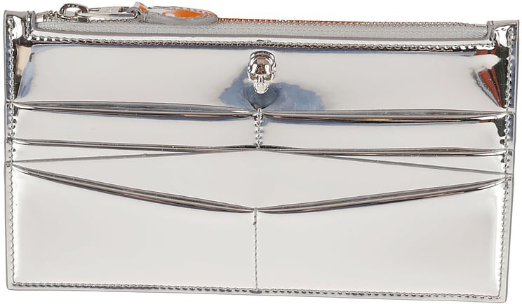 Alexander McQueen Silvery Metallic Wallet With Design
