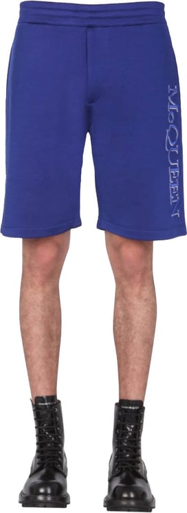 Alexander McQueen Blue Shorts With Embroidered Logo