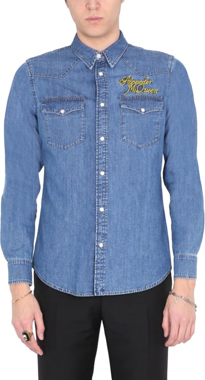 Alexander McQueen Pointed Collar Denim Shirt