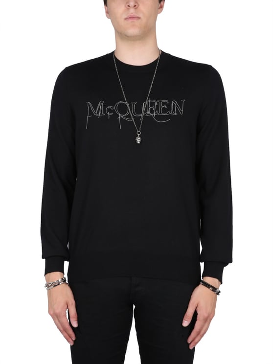 Alexander McQueen Logo Embroidered Wool Sweater