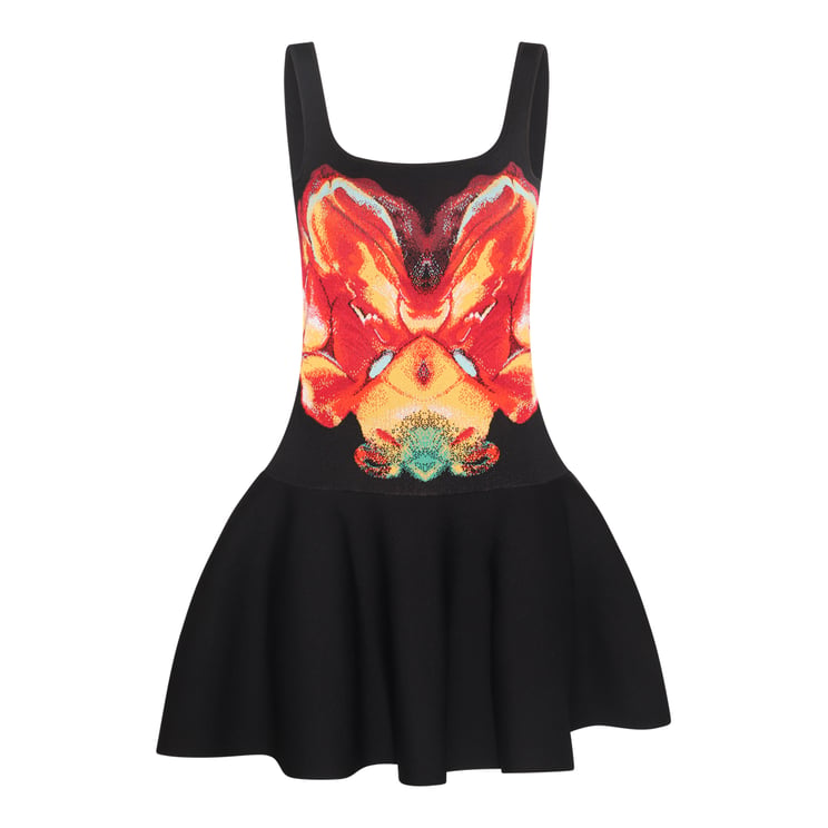 Alexander McQueen Knitted Jacquard Mini Dress With Flared Skirt And Square Neckline
