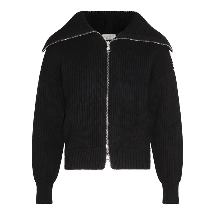 Alexander McQueen Ribbed Knit Zip-Up Sweater With Silver Finish Details