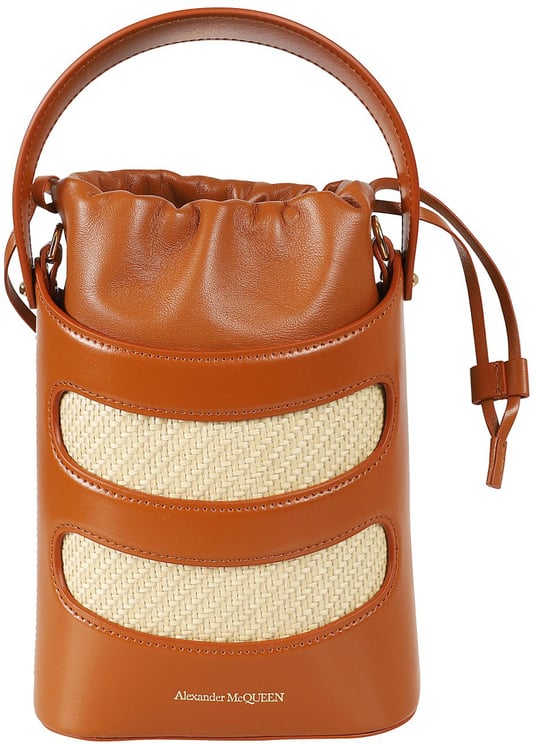 Alexander McQueen Structured Brown Leather Bag With Woven Elements