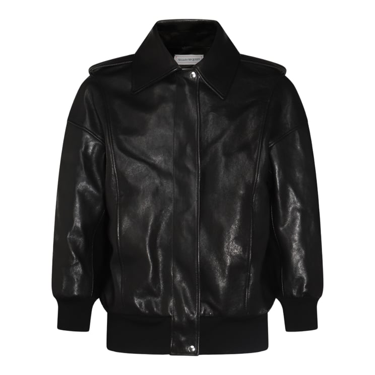 Alexander McQueen Sleek Black Leather Jacket with Structured Collar