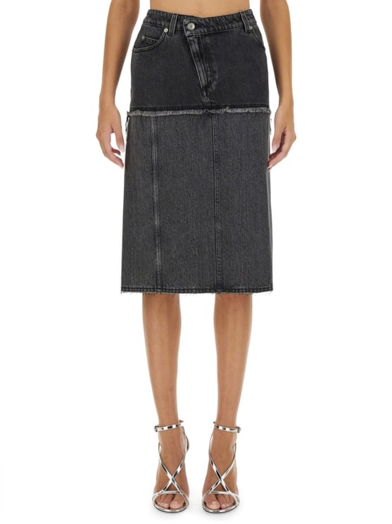 Alexander McQueen Black Cotton Denim Midi Skirt