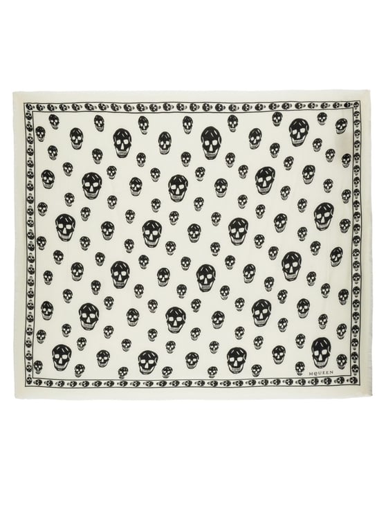 Alexander McQueen White Skull Silk Scarf