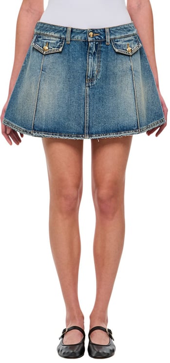 Alexander McQueen Stone-Washed Denim Miniskirt With Flap Pockets And Pintuck Details