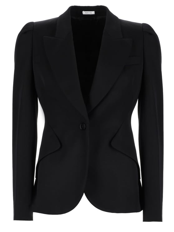 Alexander McQueen Neutrals Single Button Notched Lapel Wool Blazer