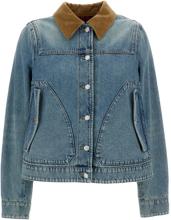 Alexander McQueen A-line Cropped Denim Jacket with Corduroy Collar