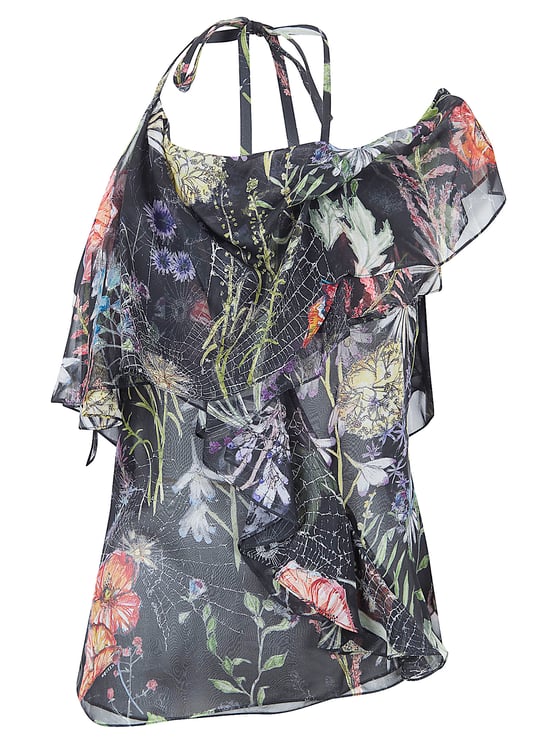 Alexander McQueen Asymmetric Floral Print Chiffon Blouse
