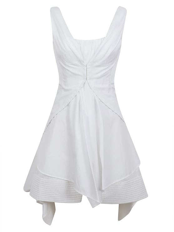Alexander McQueen Asymmetrical Pleated Mini Dress in Striped Cotton Poplin