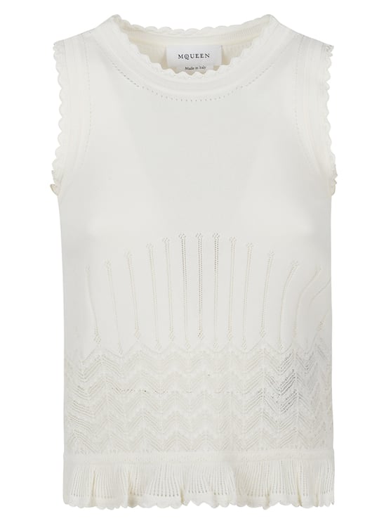 Alexander McQueen Black Jersey Scalloped Knit Tank Top