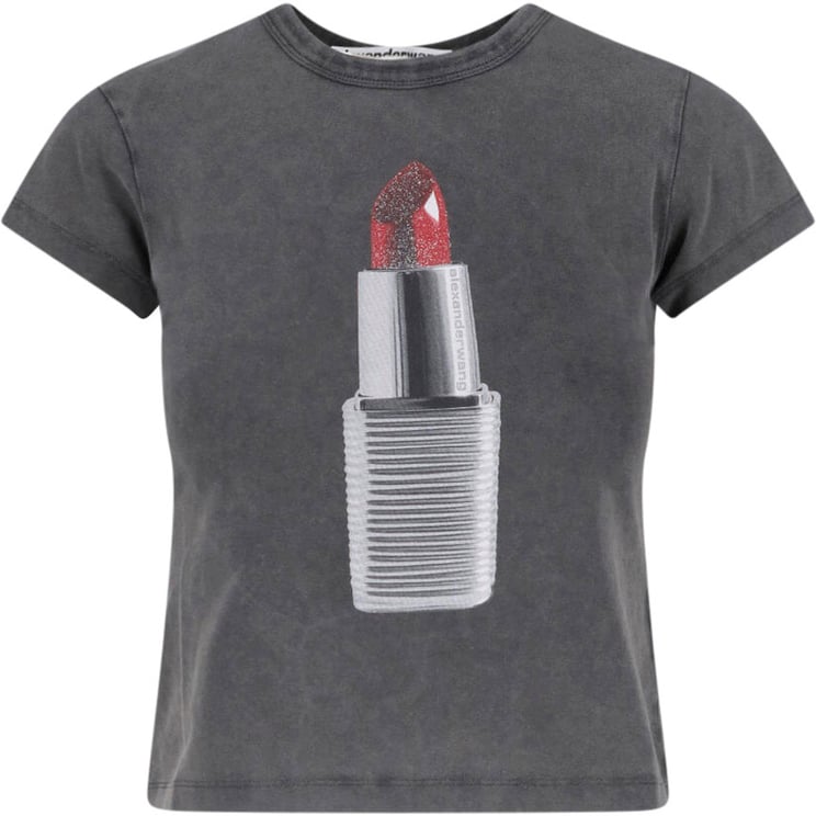 Alexander Wang Black Cropped Graphic Lipstick Cotton T-shirt