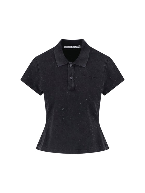 Alexander Wang Black Strass Cotton Polo Shirt
