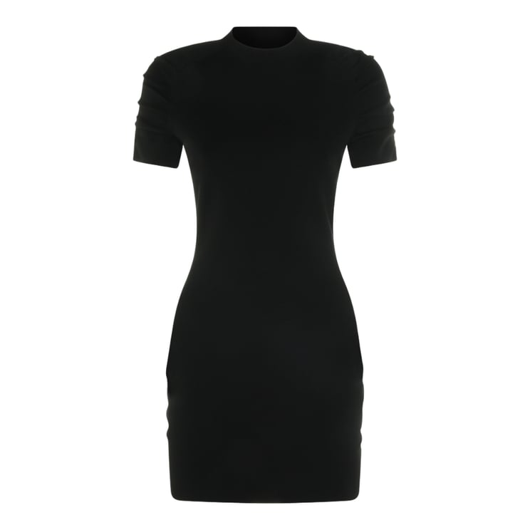 Alexander Wang Fitted Black Mini Dress With Ruched Sleeves And High Neckline
