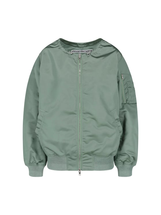 Alexander Wang Green Drawstring Collar Bomber Jacket