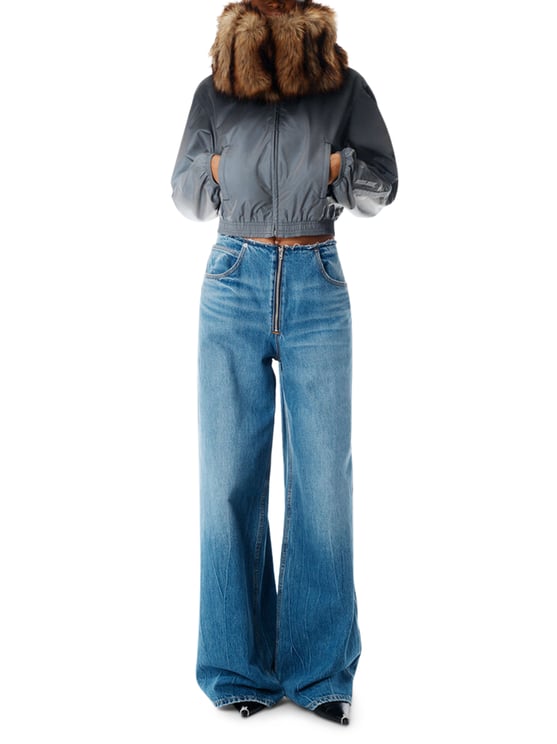 Alexander Wang Low-Rise Wide-Leg Denim Trousers with Exposed Zipper Detail