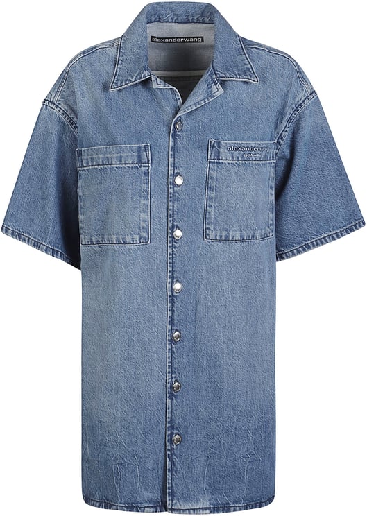 Alexander Wang Short Sleeve Boxy Shirt Dress Blue