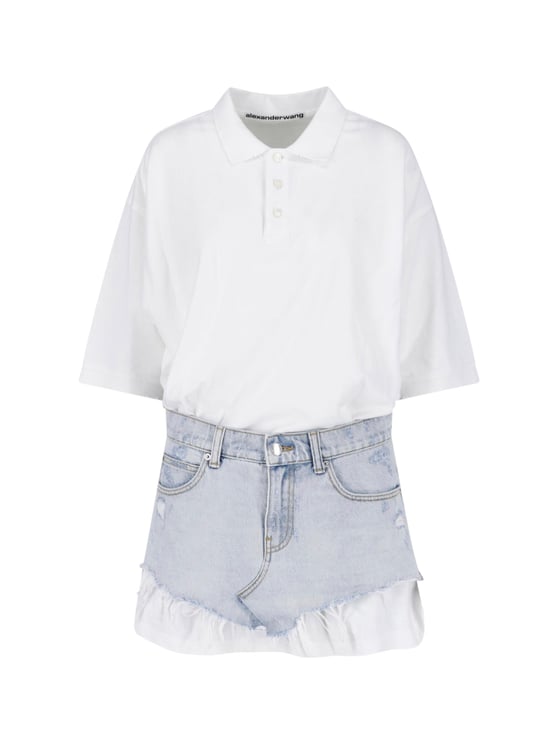 Alexander Wang Layered Denim and Polo-Style Dress
