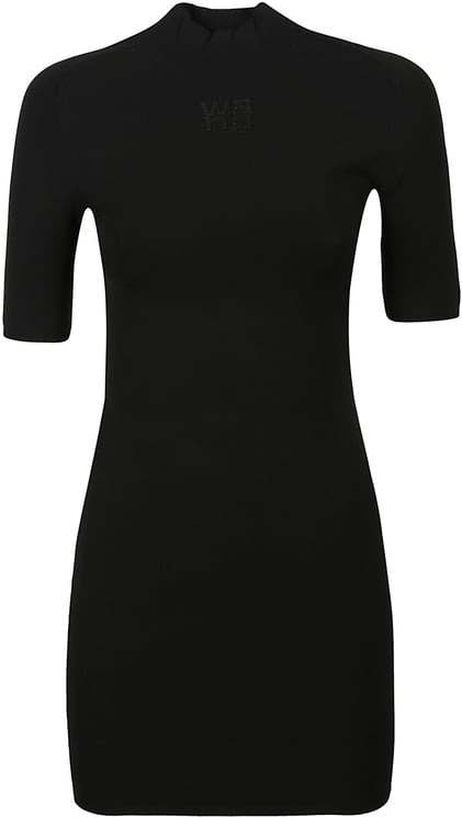 Alexander Wang Printed High Density Logo Short Sleeve Mini Dress Black