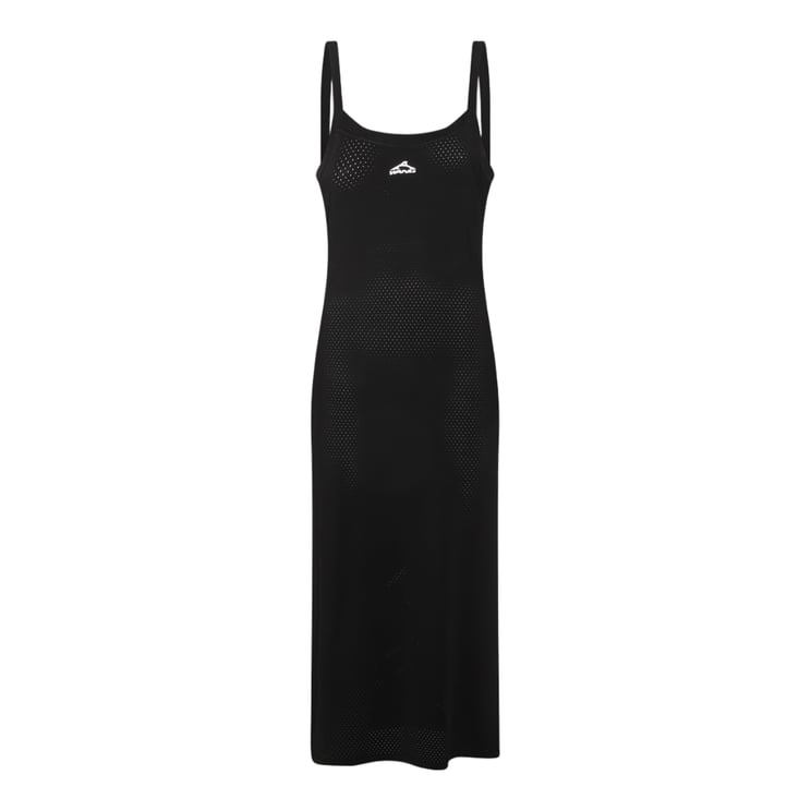 Alexander Wang Fitted Black Midi Dress With Perforated Texture And Logo Detail
