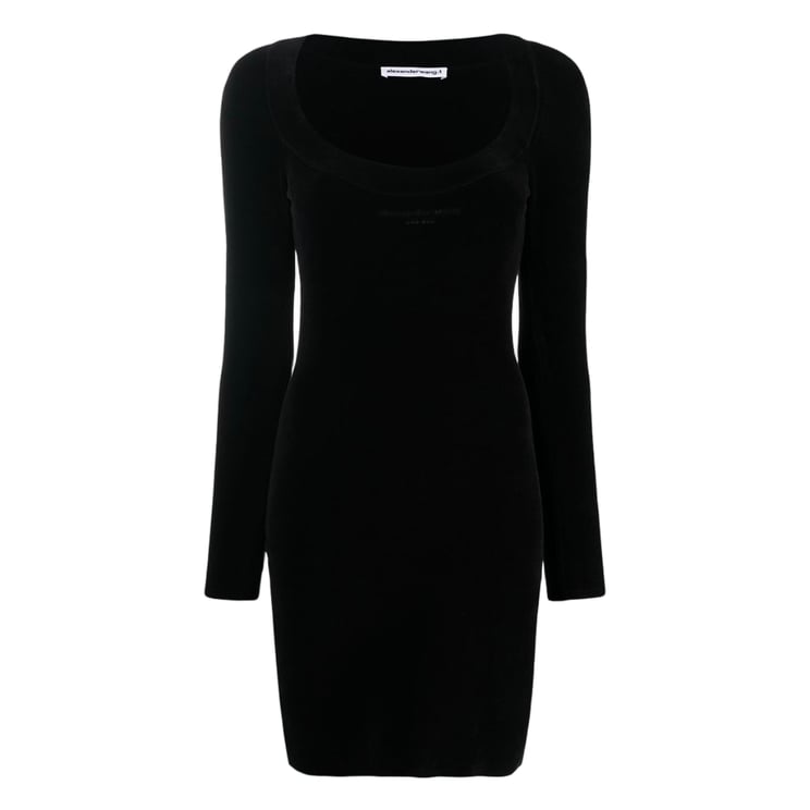 Alexander Wang Form-Fitting Mini Dress With Long Sleeves And Scoop Neckline