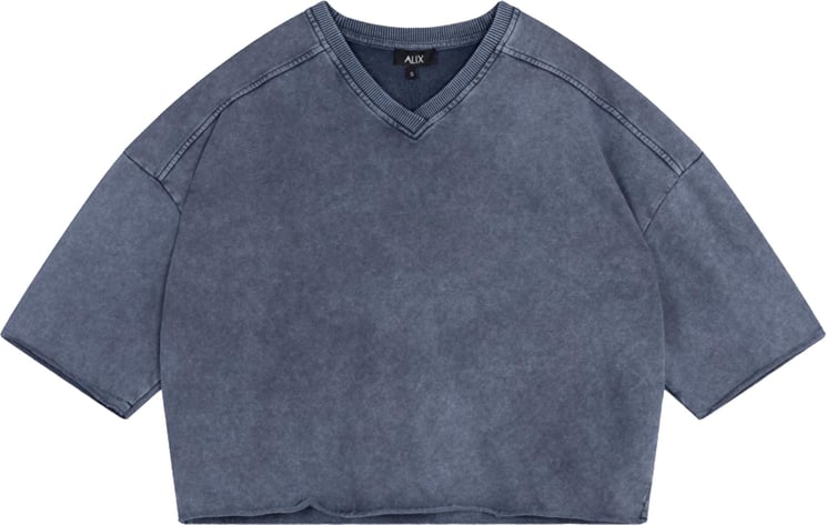 Alix The Label Alix The Label Ladies Knitted Cut Seam Sweat T-shirt T-shirts Donkerblauw 2606844797