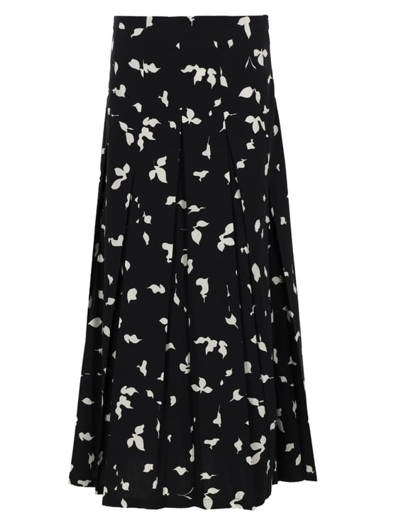 Alysi Black Floral Print Box Pleat Skirt