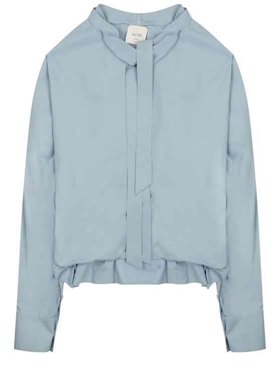 Alysi High Neck Bow Tie Cotton Blouse