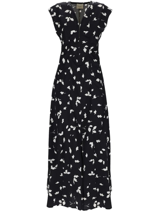 Alysi Black Leaf Print short Ruffled Dress