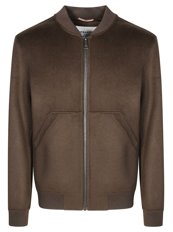 Amaranto Brown Bomber Jacket with Ribbed Details