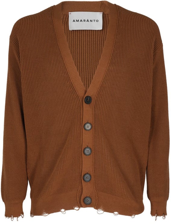 Amaranto Brown Cotton Knit Cardigan