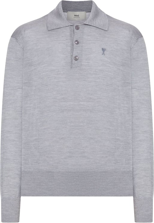 AMI Paris Long-Sleeved Grey Wool Polo