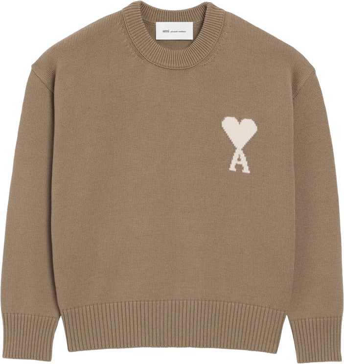 AMI Paris Taupe Beige Intarsia Knit Sweater