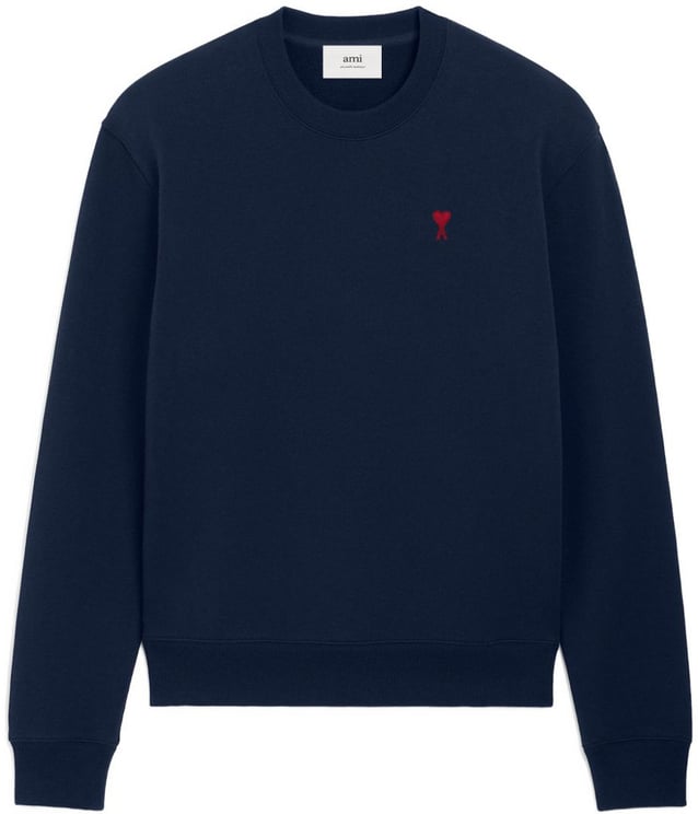 AMI Paris Navy Blue Cotton Jersey Sweater With Monogram Motif