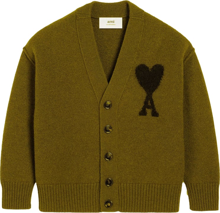 AMI Paris AMI DE COEUR VILTEN WOLLEN CARDIGAN LEGERGROEN