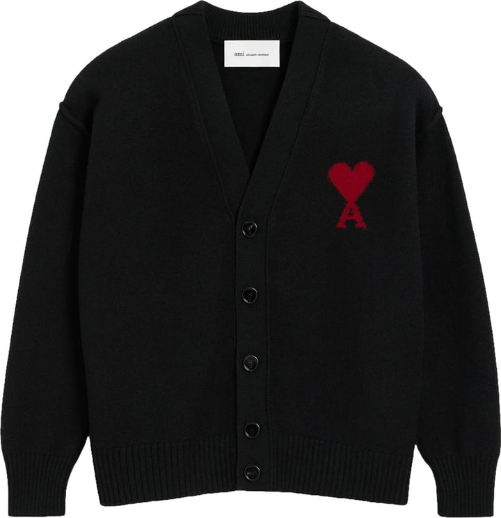 AMI Paris FELTED MERINO WOOL AMI DE COEUR V-NECK CARDIGAN