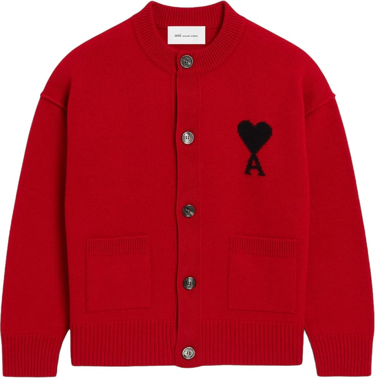 AMI Paris FELTED MERINO WOOL AMI DE COEUR CREWNECK CARDIGAN