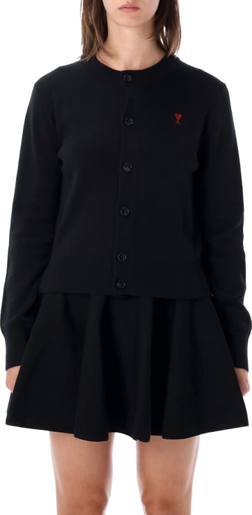 AMI Paris Quota -Crewneck Cardigan With Contrasted Nero